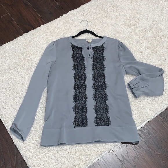 J. Crew Gray Blouse with Black Lace, sz Medium - Picture 14 of 16